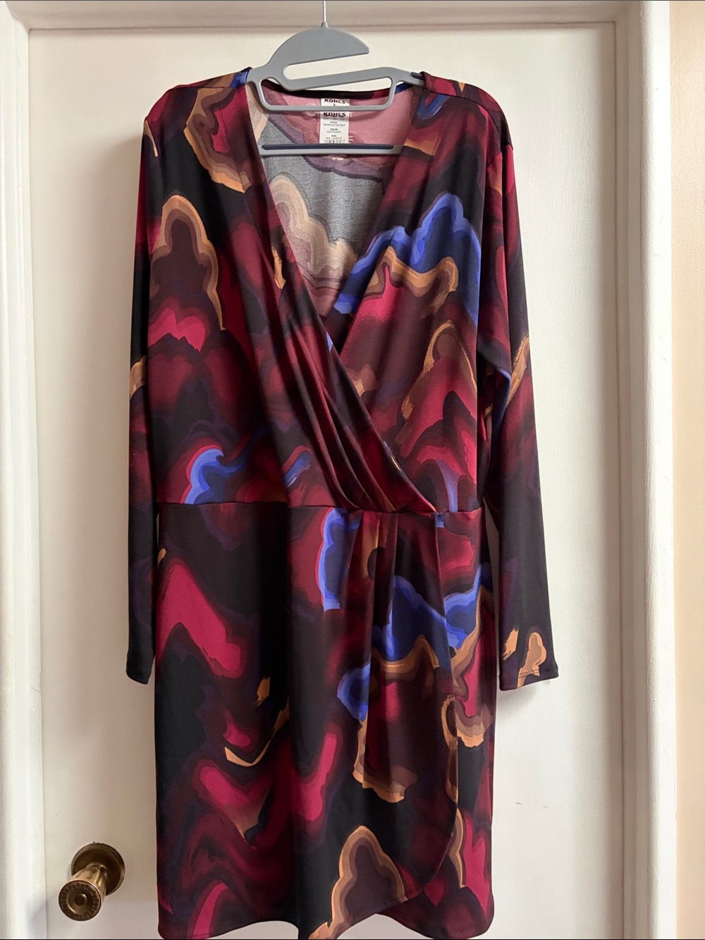 Vera Wang Long-Sleeve Faux Wrap Dress in Burgundy, Blue, Black and Brown xxl